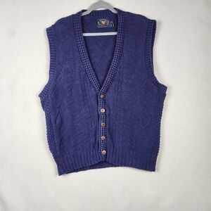 VTG Lake Harmony Rowing Club Sweater Vest Mens XL Purple Button Up Knit Made USA